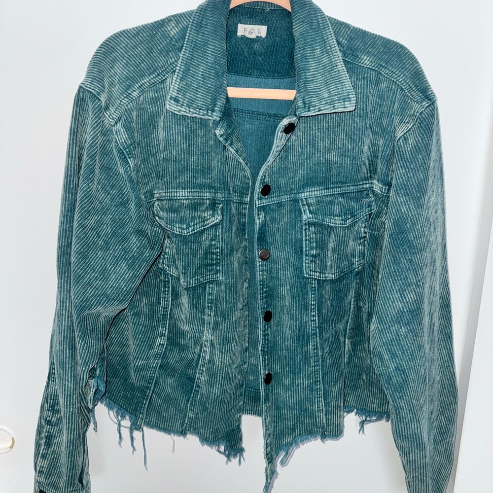 POL Green Jean Jacket Distressed Denim